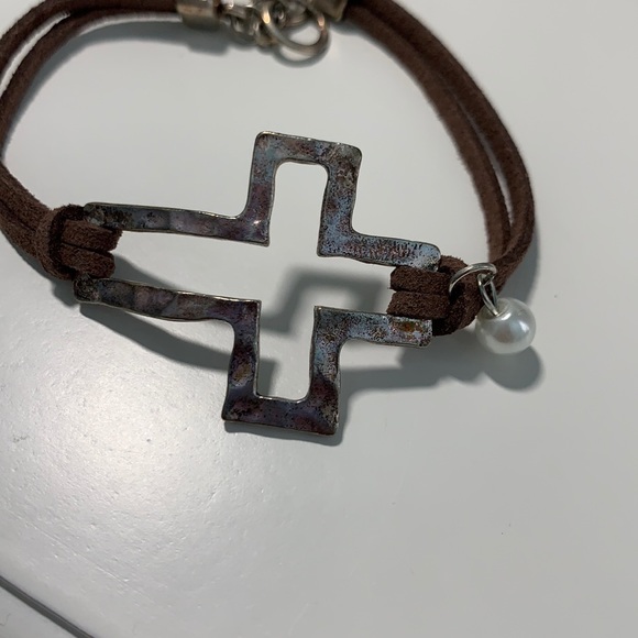 Cross Bracelet with Pleather Strap - Picture 2 of 4